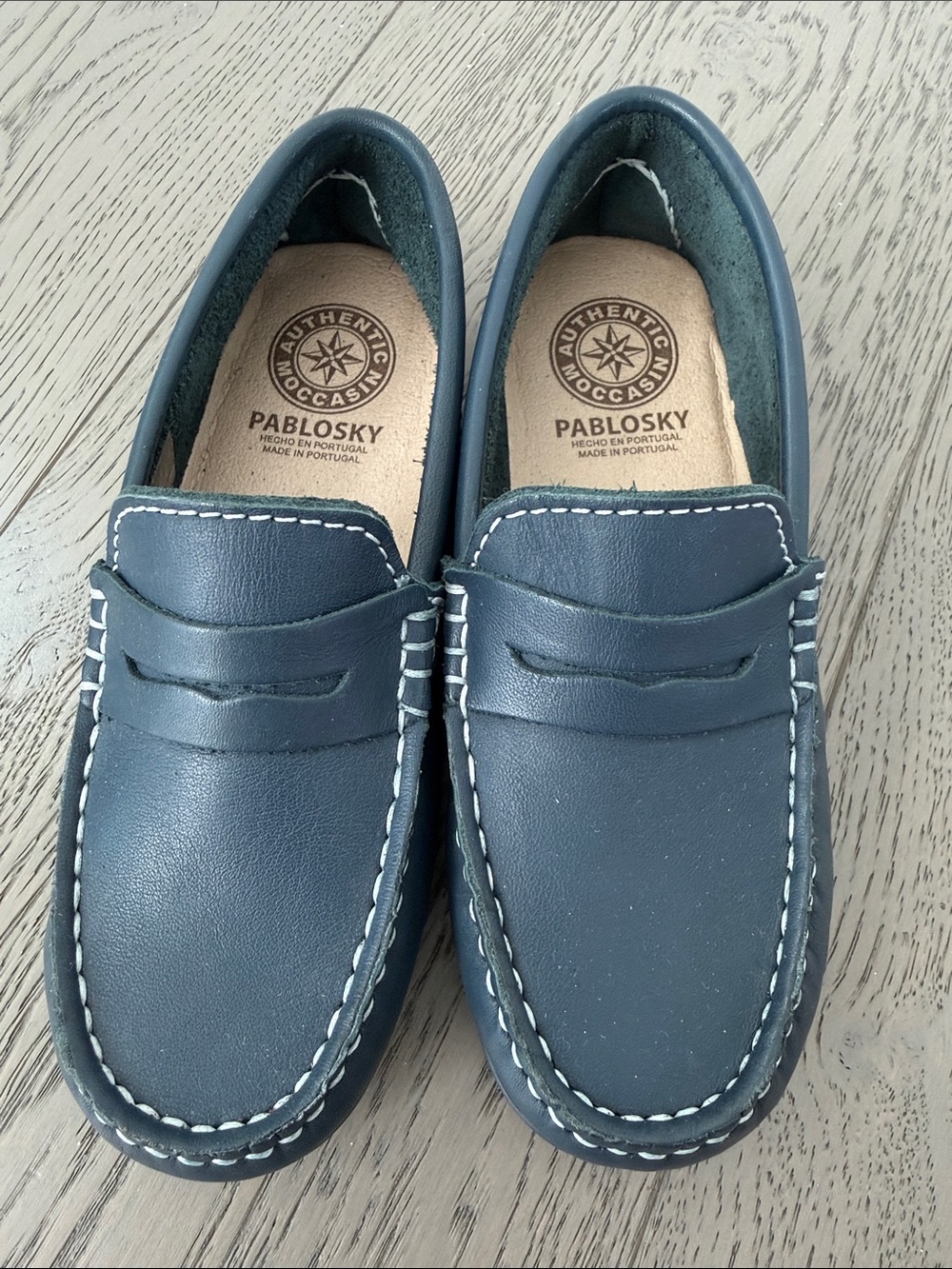 Pablosky Kids Navy Leather Penny Moccasins